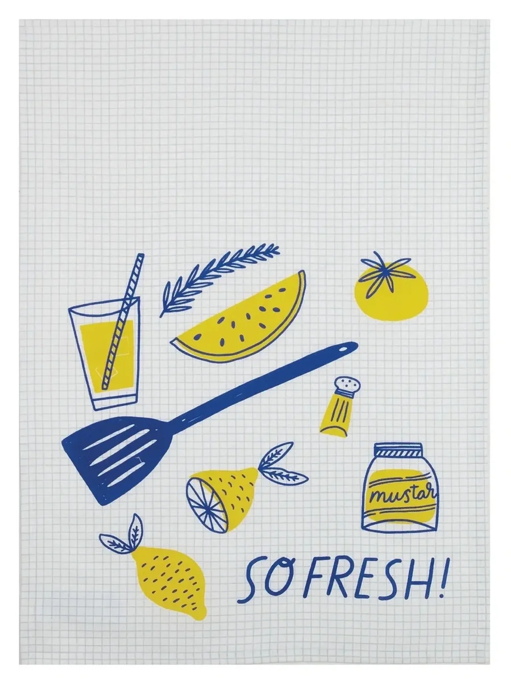 Blue & Yellow 'So Fresh' Kitchen Tea Towel Set of 2